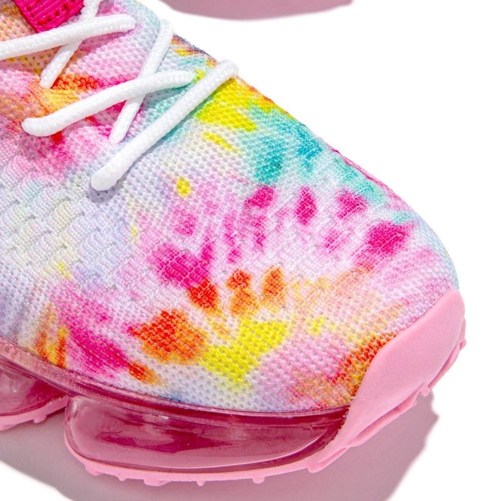 NEW🔥 Pink Multi Tie Dye Lace-Up Stretchy Bubble Air Cushioned Sneaker Slip-On - Picture 9 of 10